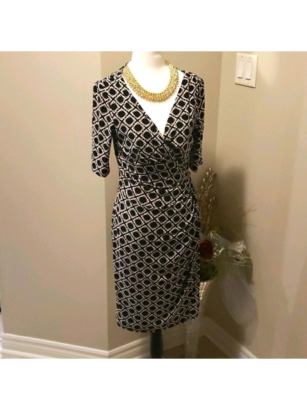 𝅺Ralph Lauren Chain Link Bodycon Rouched Side New Dress Size 6